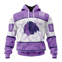NHL Chicago Blackhawks Custom Name Number Lavender Hockey Fight Cancer Pullover Hoodie