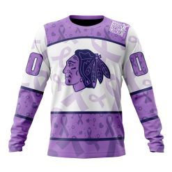 NHL Chicago Blackhawks Custom Name Number Lavender Hockey Fight Cancer Sweatshirt