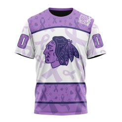 NHL Chicago Blackhawks Custom Name Number Lavender Hockey Fight Cancer T-Shirt