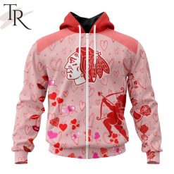 NHL Chicago Blackhawks Custom Name x2 Date Valentine Zip Up Hoodie