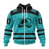 NHL Colorado Avalanche Custom Name Number Fight Ovarian Cancer Zip Up Hoodie