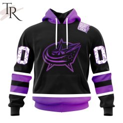NHL Columbus Blue Jackets Custom Name Number Black Hockey Fights Cancer Pullover Hoodie