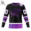 NHL Columbus Blue Jackets Custom Name Number Black Hockey Fights Cancer Sweatshirt