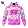 NHL Columbus Blue Jackets Custom Name Number Breast Cancer Awareness Month Pullover Hoodie