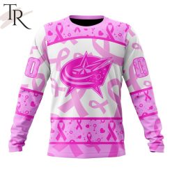 NHL Columbus Blue Jackets Custom Name Number Breast Cancer Awareness Month Sweatshirt