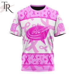 NHL Columbus Blue Jackets Custom Name Number Breast Cancer Awareness Month T-Shirt