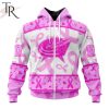 NHL Columbus Blue Jackets Custom Name Number Breast Cancer Awareness Month Zip Up Hoodie