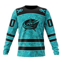 NHL Columbus Blue Jackets Custom Name Number Fight Ovarian Cancer Sweatshirt