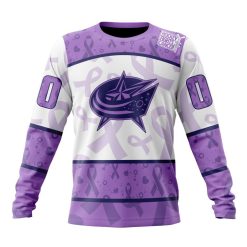 NHL Columbus Blue Jackets Custom Name Number Lavender Hockey Fights Cancer Sweatshirt