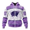 NHL Columbus Blue Jackets Custom Name Number Lavender Hockey Fights Cancer Zip Up Hoodie