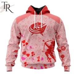 NHL Columbus Blue Jackets Custom Name x2 Date Valentine Pullover Hoodie