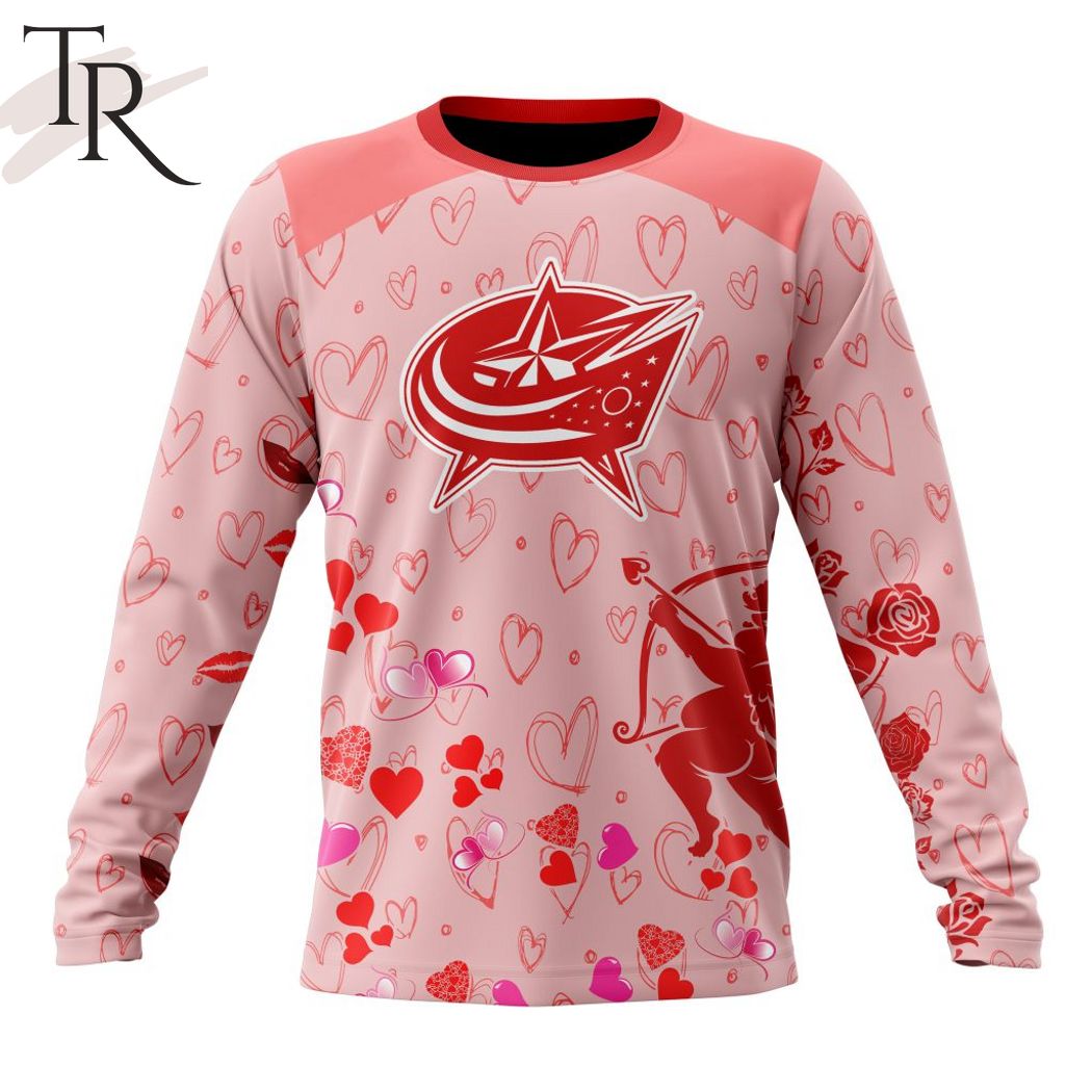 NHL Columbus Blue Jackets Custom Name x2 Date Valentine Sweatshirt