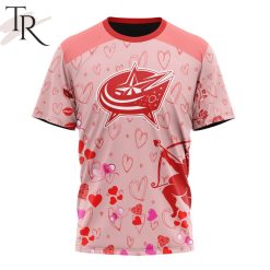 NHL Columbus Blue Jackets Custom Name x2 Date Valentine T-Shirt