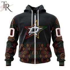 NHL Dallas Stars Custom Name Number Black History Month Zip Up Hoodie