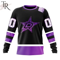 NHL Dallas Stars Custom Name Number Black Hockey Fights Cancer Sweatshirt