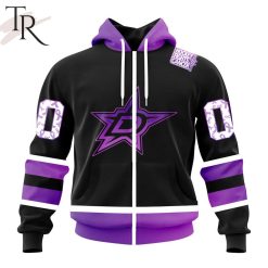 NHL Dallas Stars Custom Name Number Black Hockey Fights Cancer Zip Up Hoodie