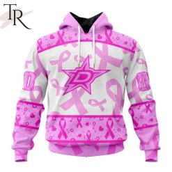 NHL Dallas Stars Custom Name Number Breast Cancer Awareness Month Pullover Hoodie