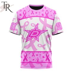 NHL Dallas Stars Custom Name Number Breast Cancer Awareness Month T-Shirt