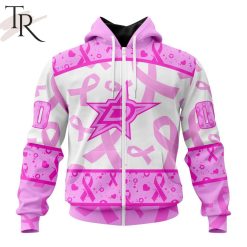 NHL Dallas Stars Custom Name Number Breast Cancer Awareness Month Zip Up Hoodie
