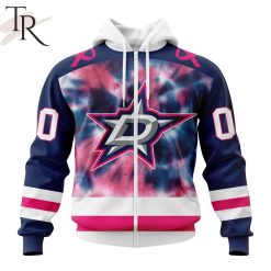 NHL Dallas Stars Custom Name Number Fight Breast Cancer Zip Up Hoodie