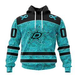 NHL Dallas Stars Custom Name Number Fight Ovarian Cancer Pullover Hoodie