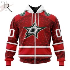 NHL Dallas Stars Custom Name Number Valentine Gift Zip Up Hoodie