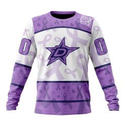 NHL Dallas Stars Custom Name Number Lavender Hockey Fights Cancer Sweatshirt