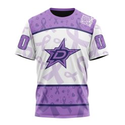 NHL Dallas Stars Custom Name Number Lavender Hockey Fights Cancer T-Shirt