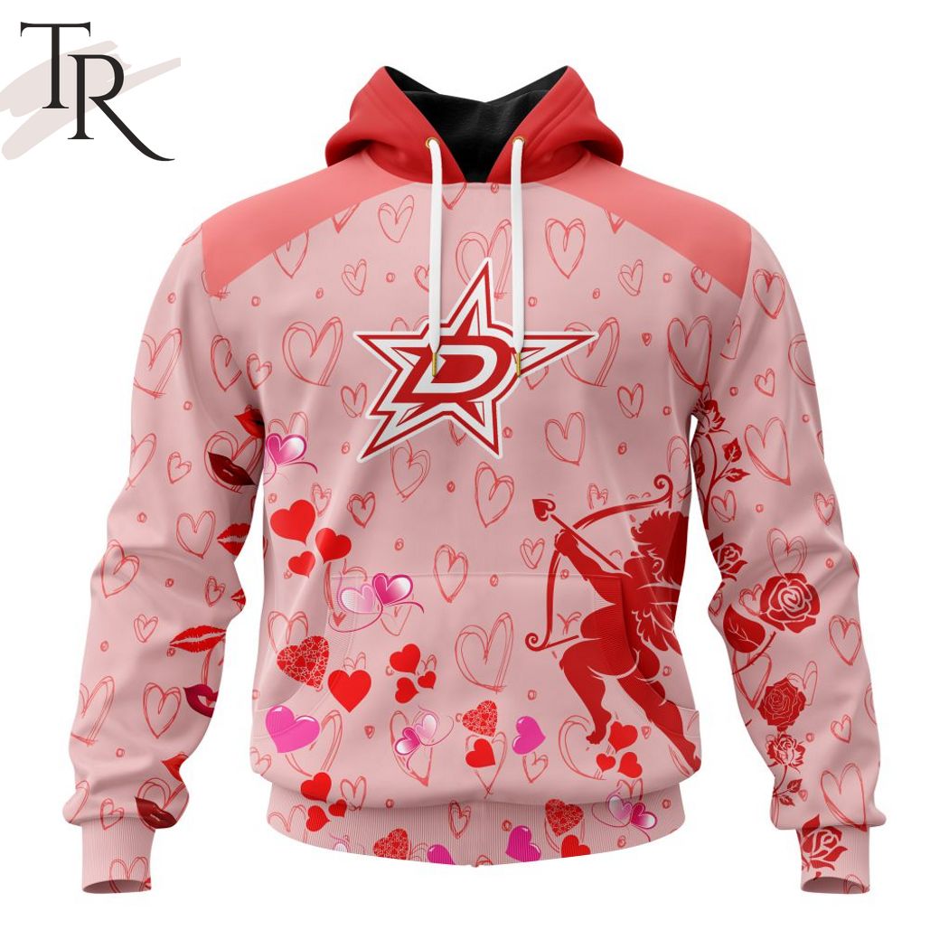NHL Dallas Stars Custom Name x2 Date Valentine Pullover Hoodie