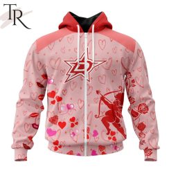 NHL Dallas Stars Custom Name x2 Date Valentine Zip Up Hoodie