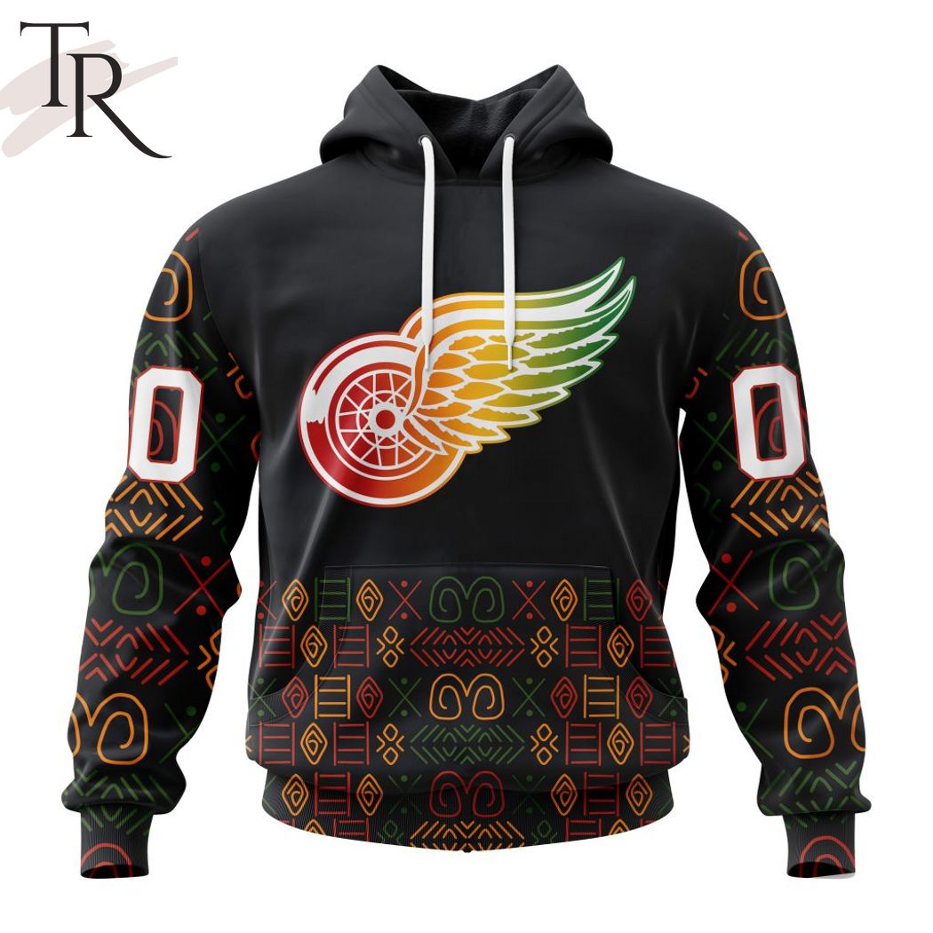 NHL Detroit Red Wings Custom Name Number Black History Month Pullover Hoodie