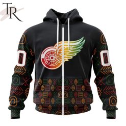 NHL Detroit Red Wings Custom Name Number Black History Month Zip Up Hoodie