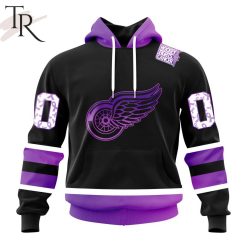 NHL Detroit Red Wings Custom Name Number Black Hockey Fights Cancer Pullover Hoodie