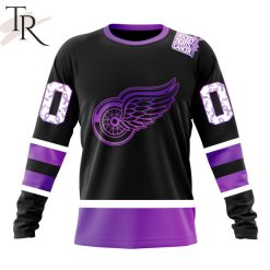 NHL Detroit Red Wings Custom Name Number Black Hockey Fights Cancer Sweatshirt