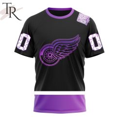 NHL Detroit Red Wings Custom Name Number Black Hockey Fights Cancer T-Shirt