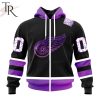 NHL Detroit Red Wings Custom Name Number Black Hockey Fights Cancer Zip Up Hoodie