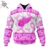 NHL Detroit Red Wings Custom Name Number Breast Cancer Awareness Month Pullover Hoodie