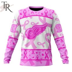 NHL Detroit Red Wings Custom Name Number Breast Cancer Awareness Month Sweatshirt