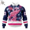 NHL Detroit Red Wings Custom Name Number Fight Breast Cancer Tie Dye Pullover Hoodie