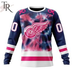 NHL Detroit Red Wings Custom Name Number Fight Breast Cancer Tie Dye Sweatshirt