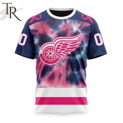 NHL Detroit Red Wings Custom Name Number Fight Breast Cancer Tie Dye T-Shirt