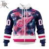 NHL Detroit Red Wings Custom Name Number Fight Breast Cancer Tie Dye Zip Up Hoodie