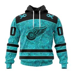 NHL Detroit Red Wings Custom Name Number Fight Ovarian Cancer Pullover Hoodie