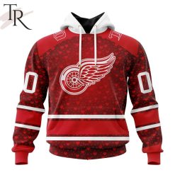 NHL Detroit Red Wings Custom Name Number Valentine Gift Pullover Hoodie