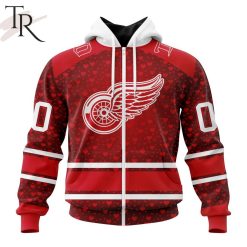 NHL Detroit Red Wings Custom Name Number Valentine Gift Zip Up Hoodie