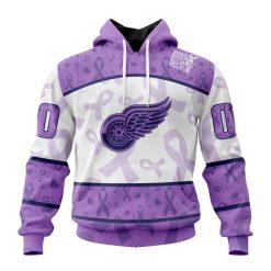 NHL Detroit Red Wings Custom Name Number Lavender Hockey Fights Cancer Pullover Hoodie