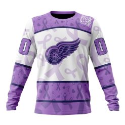 NHL Detroit Red Wings Custom Name Number Lavender Hockey Fights Cancer Sweatshirt