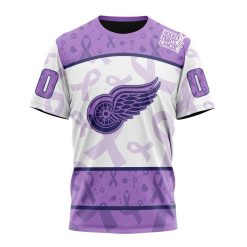 NHL Detroit Red Wings Custom Name Number Lavender Hockey Fights Cancer T-Shirt