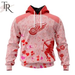 NHL Detroit Red Wings Custom Name x2 Date Valentine Pullover Hoodie