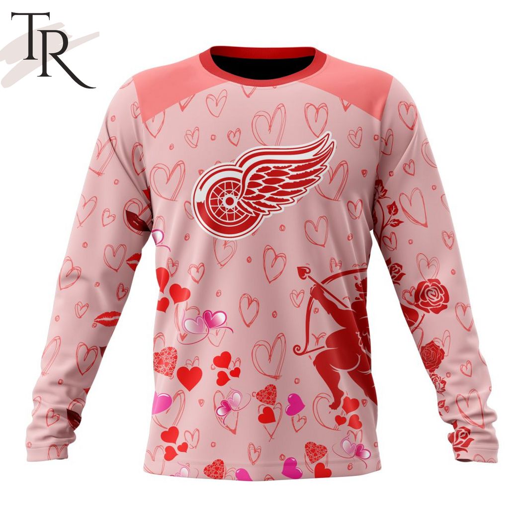 NHL Detroit Red Wings Custom Name x2 Date Valentine Sweatshirt